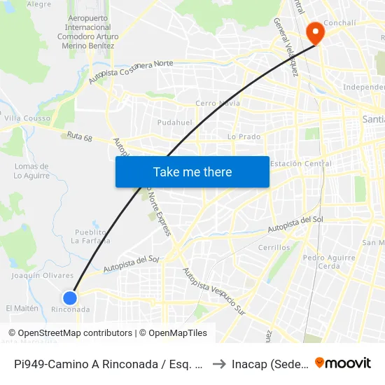 Pi949-Camino A Rinconada / Esq. Autopista Del Sol to Inacap (Sede Renca) map