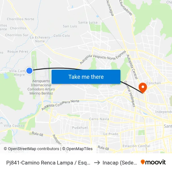 Pj841-Camino Renca Lampa / Esq. Campo Alegre to Inacap (Sede Renca) map