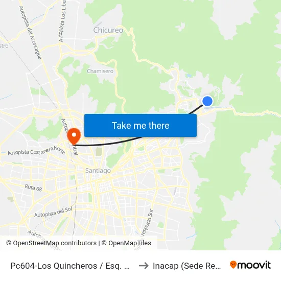 Pc604-Los Quincheros / Esq. Maira to Inacap (Sede Renca) map