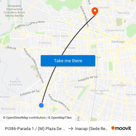 Pi386-Parada 1 / (M) Plaza De Maipú to Inacap (Sede Renca) map