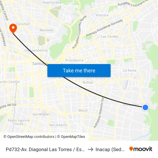 Pd732-Av. Diagonal Las Torres / Esq. Avenida Grecia to Inacap (Sede Renca) map