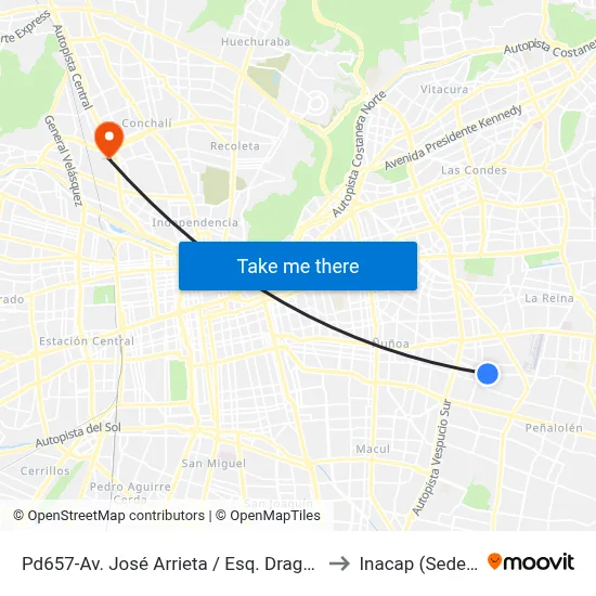 Pd657-Av. José Arrieta / Esq. Dragones De La Reina to Inacap (Sede Renca) map