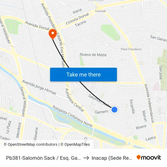 Pb381-Salomón Sack / Esq. Gamero to Inacap (Sede Renca) map