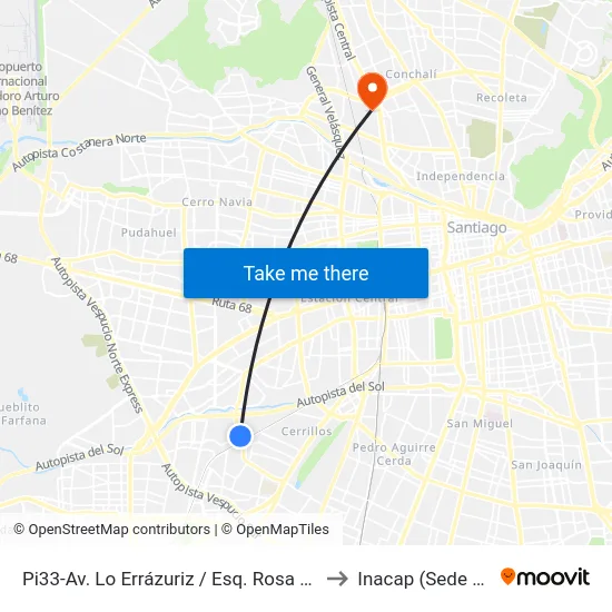 Pi33-Av. Lo Errázuriz / Esq. Rosa E. Rodríguez to Inacap (Sede Renca) map