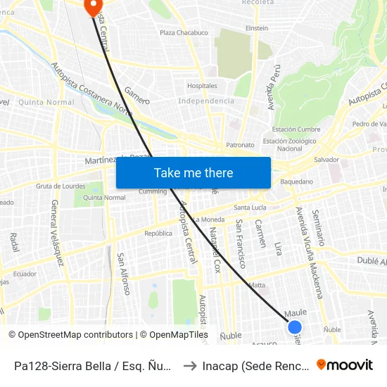 Pa128-Sierra Bella / Esq. Ñuble to Inacap (Sede Renca) map