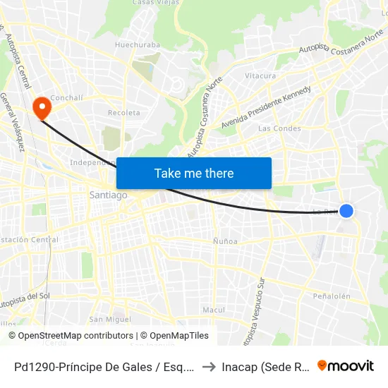 Pd1290-Príncipe De Gales / Esq. V. Llanos to Inacap (Sede Renca) map