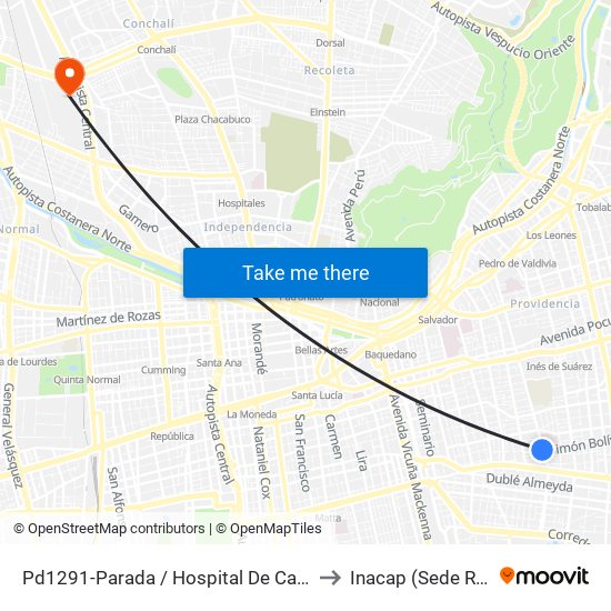 Pd1291-Parada / Hospital De Carabineros to Inacap (Sede Renca) map