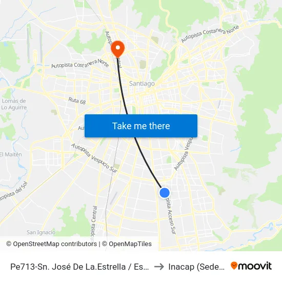 Pe713-Sn. José De La.Estrella / Esq. Las Parcelas to Inacap (Sede Renca) map