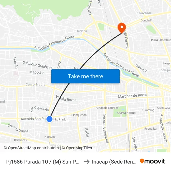 Pj1586-Parada 10 / (M) San Pablo to Inacap (Sede Renca) map