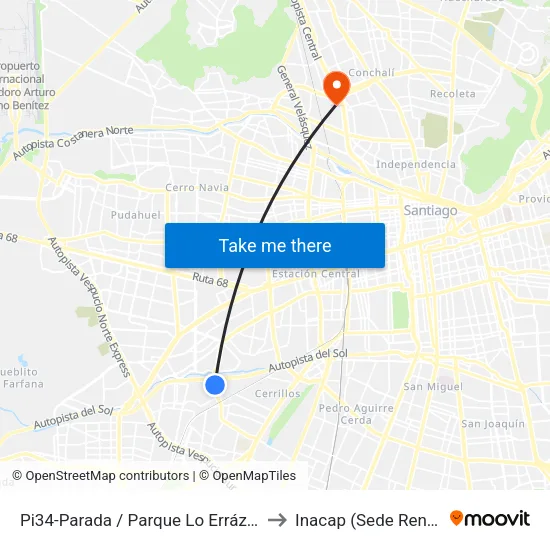 Pi34-Parada / Parque Lo Errázuriz to Inacap (Sede Renca) map