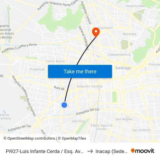 Pi927-Luis Infante Cerda / Esq. Avenida 5 De Abril to Inacap (Sede Renca) map