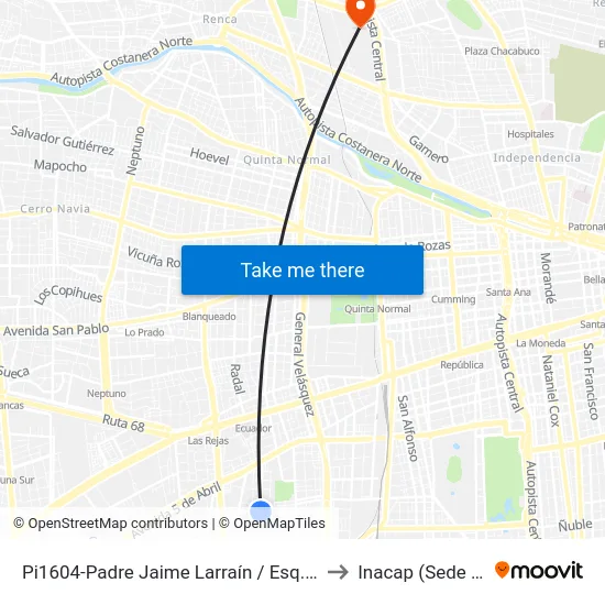 Pi1604-Padre Jaime Larraín / Esq. Juana Weber to Inacap (Sede Renca) map