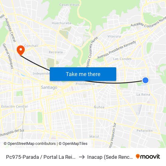 Pc975-Parada / Portal La Reina to Inacap (Sede Renca) map