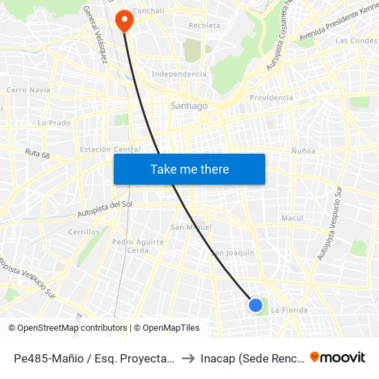 Pe485-Mañío / Esq. Proyectada to Inacap (Sede Renca) map