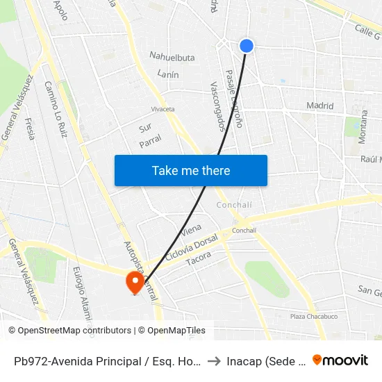 Pb972-Avenida Principal / Esq. Horacio Johnson to Inacap (Sede Renca) map