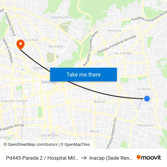 Pd445-Parada 2 / Hospital Militar to Inacap (Sede Renca) map