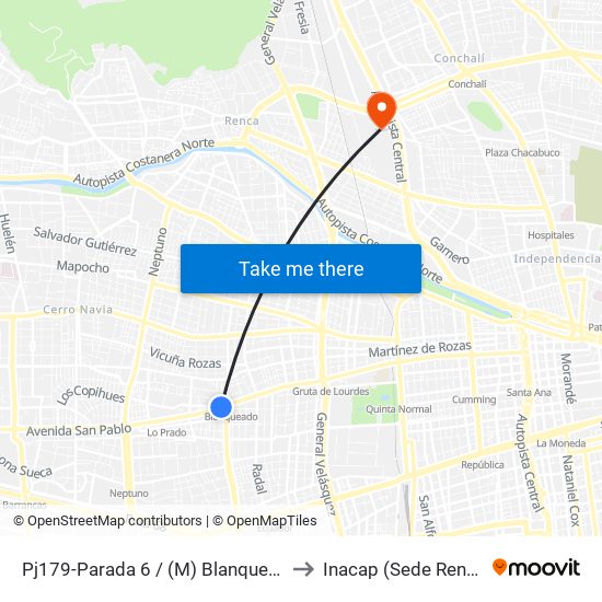Pj179-Parada 6 / (M) Blanqueado to Inacap (Sede Renca) map