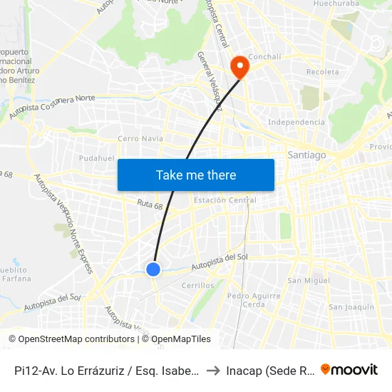 Pi12-Av. Lo Errázuriz / Esq. Isabel Riquelme to Inacap (Sede Renca) map