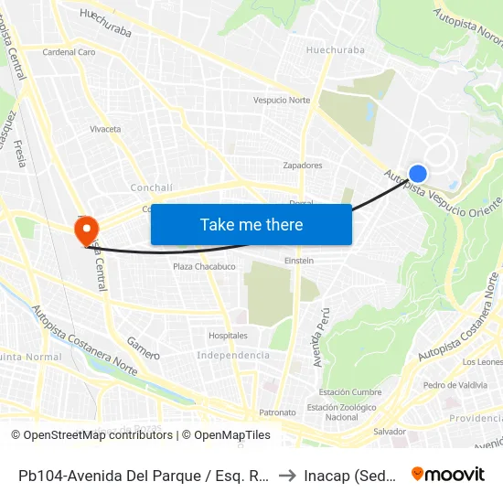 Pb104-Avenida Del Parque / Esq. Rinconada El Salto to Inacap (Sede Renca) map