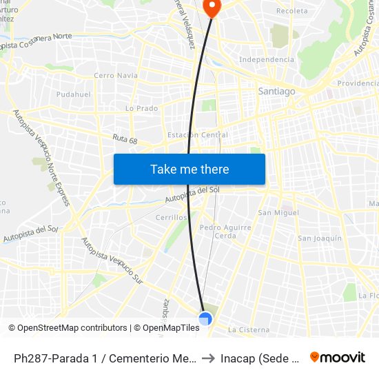 Ph287-Parada 1 / Cementerio Metropolitano to Inacap (Sede Renca) map
