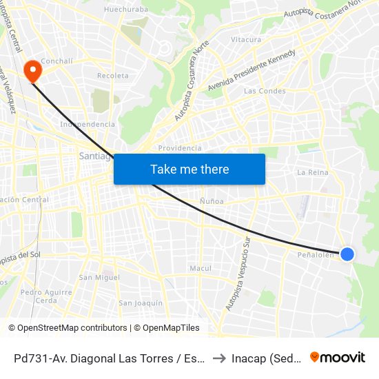 Pd731-Av. Diagonal Las Torres / Esq. Alvaro Casanova to Inacap (Sede Renca) map