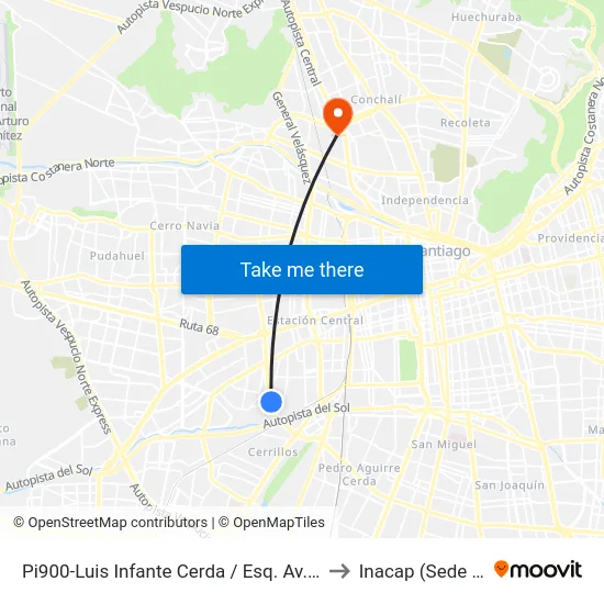Pi900-Luis Infante Cerda / Esq. Av. Las Rejas-Sur to Inacap (Sede Renca) map