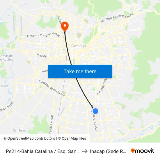 Pe214-Bahía Catalina / Esq. San Miguel to Inacap (Sede Renca) map