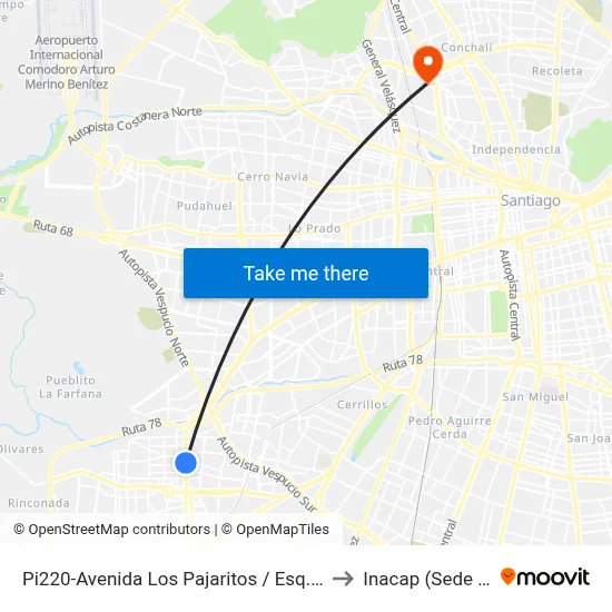 Pi220-Avenida Los Pajaritos / Esq. Avenida Chile to Inacap (Sede Renca) map