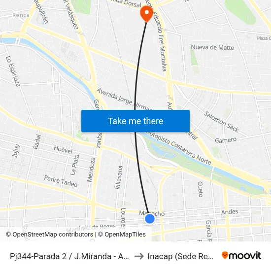 Pj344-Parada 2 / J.Miranda - Andes to Inacap (Sede Renca) map