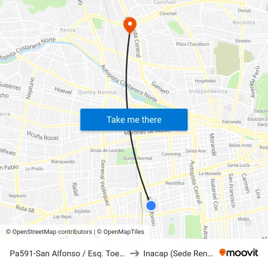 Pa591-San Alfonso / Esq. Toesca to Inacap (Sede Renca) map