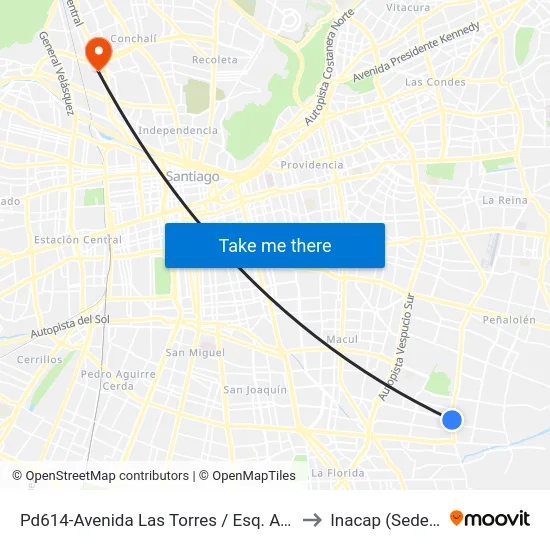 Pd614-Avenida Las Torres / Esq. Avenida Tobalaba to Inacap (Sede Renca) map