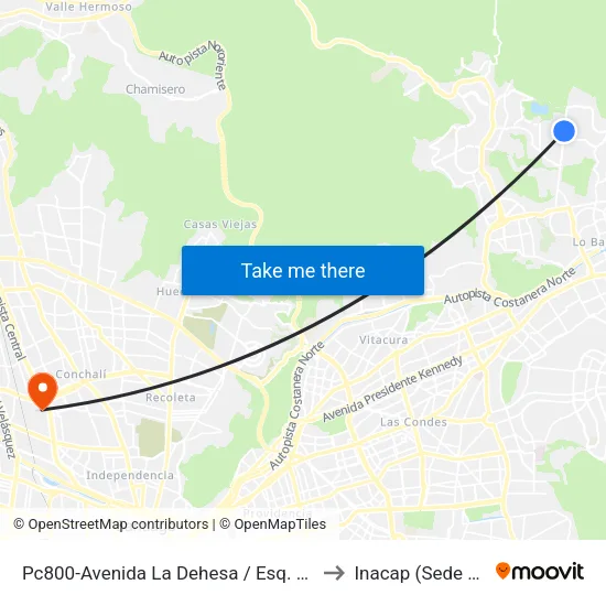Pc800-Avenida La Dehesa / Esq. La Quebrada to Inacap (Sede Renca) map