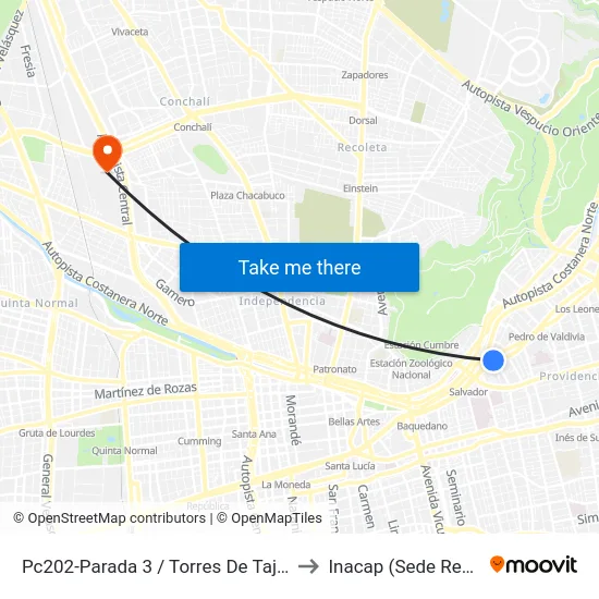 Pc202-Parada 3 / Torres De Tajamar to Inacap (Sede Renca) map