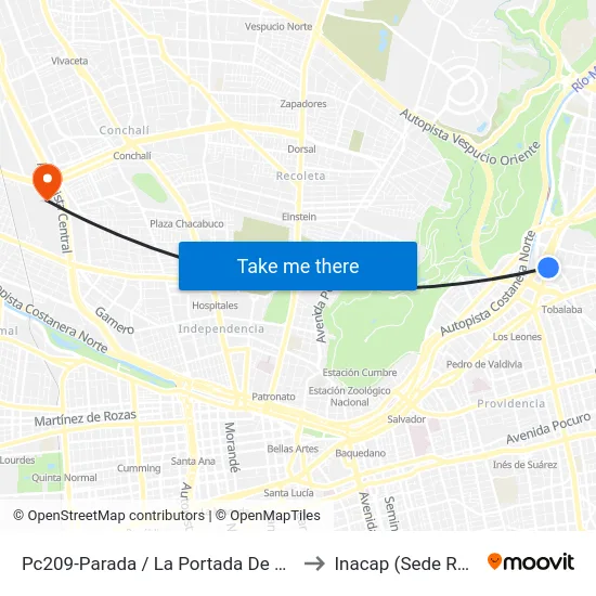 Pc209-Parada / La Portada De Vitacura to Inacap (Sede Renca) map