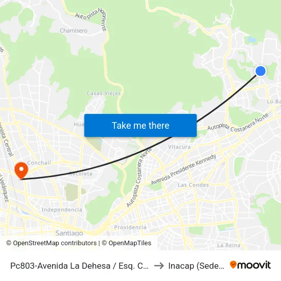Pc803-Avenida La Dehesa / Esq. Cerro Sierra Bella to Inacap (Sede Renca) map