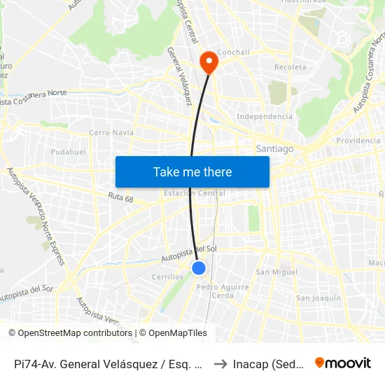 Pi74-Av. General Velásquez / Esq. Av. Departamental to Inacap (Sede Renca) map