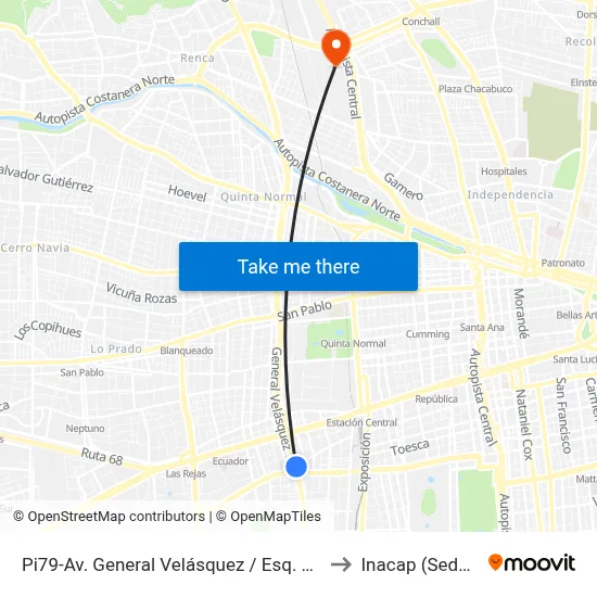 Pi79-Av. General Velásquez / Esq. Avenida 5 De Abril to Inacap (Sede Renca) map