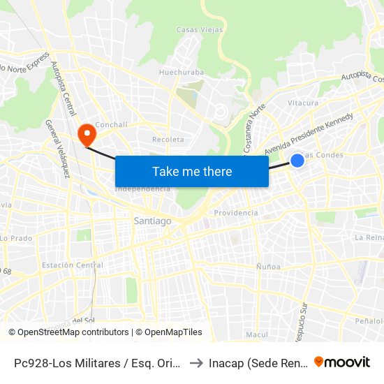 Pc928-Los Militares / Esq. Orinoco to Inacap (Sede Renca) map