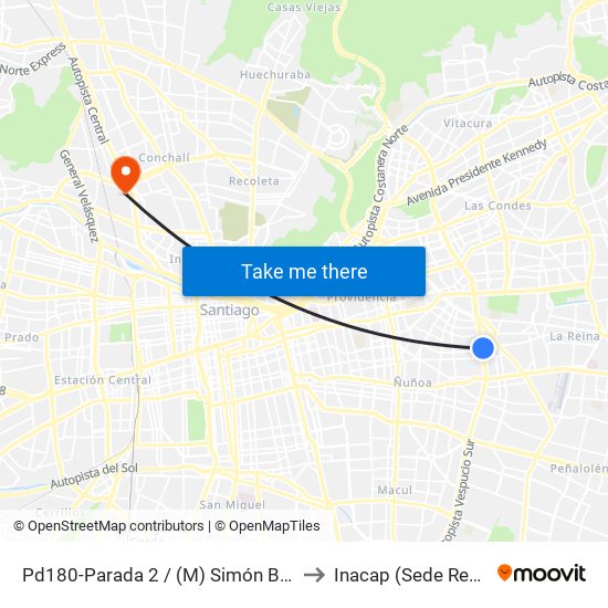 Pd180-Parada 2 / (M) Simón Bolívar to Inacap (Sede Renca) map