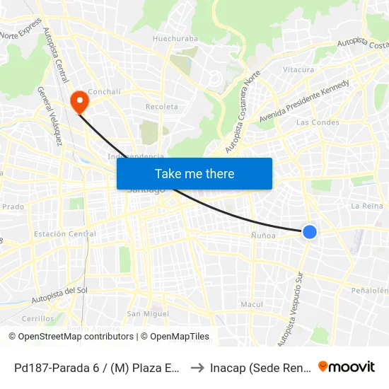 Pd187-Parada 6 / (M) Plaza Egaña to Inacap (Sede Renca) map