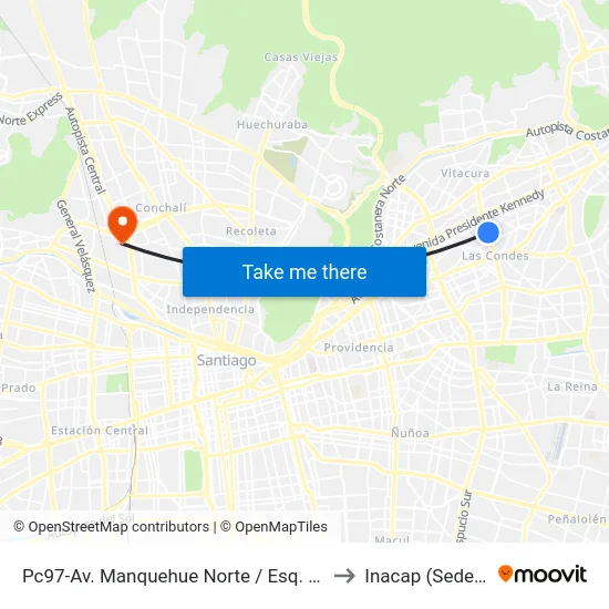 Pc97-Av. Manquehue Norte / Esq. Av. Pdte. Riesco to Inacap (Sede Renca) map