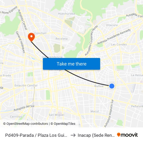 Pd409-Parada / Plaza Los Guindos to Inacap (Sede Renca) map