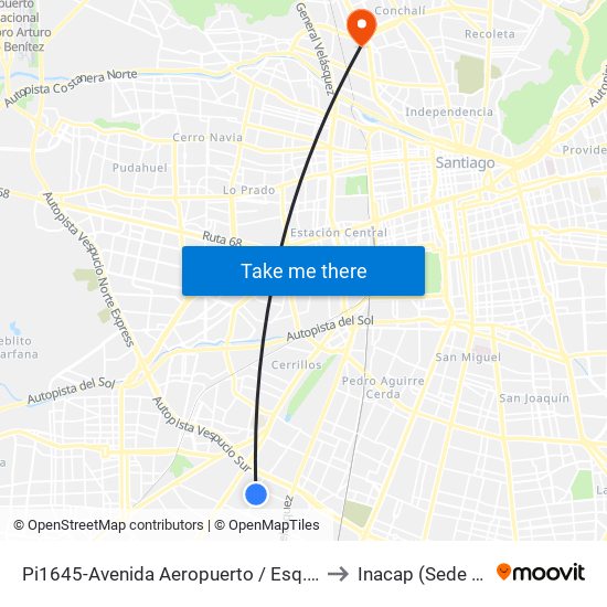 Pi1645-Avenida Aeropuerto / Esq. Vista Alegre to Inacap (Sede Renca) map