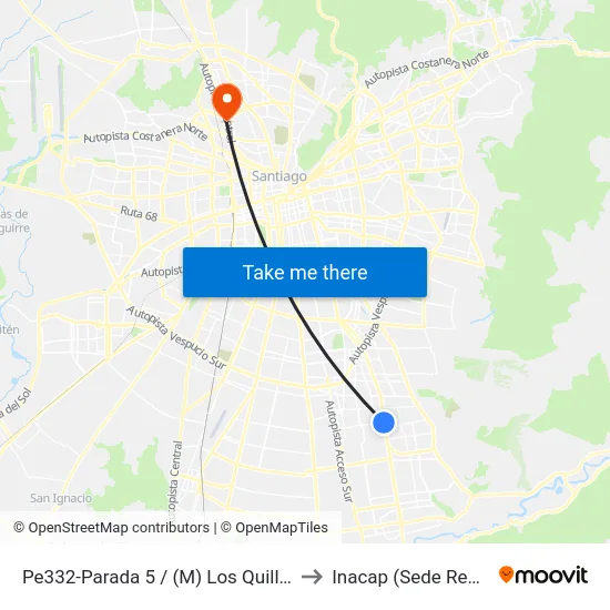 Pe332-Parada 5 / (M) Los Quillayes to Inacap (Sede Renca) map