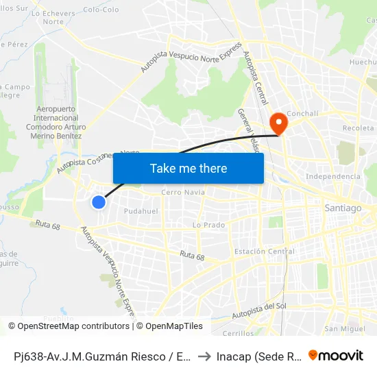 Pj638-Av.J.M.Guzmán Riesco / Esq. Iorana to Inacap (Sede Renca) map