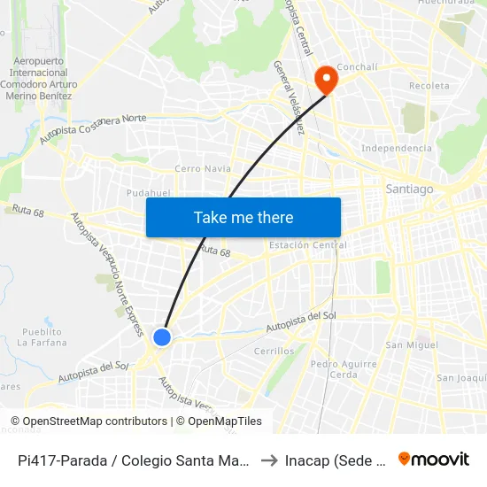 Pi417-Parada / Colegio Santa María De Maipú to Inacap (Sede Renca) map