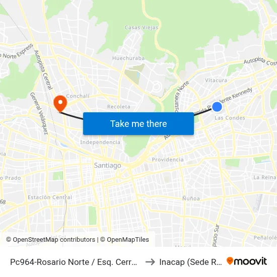 Pc964-Rosario Norte / Esq. Cerro Colorado to Inacap (Sede Renca) map