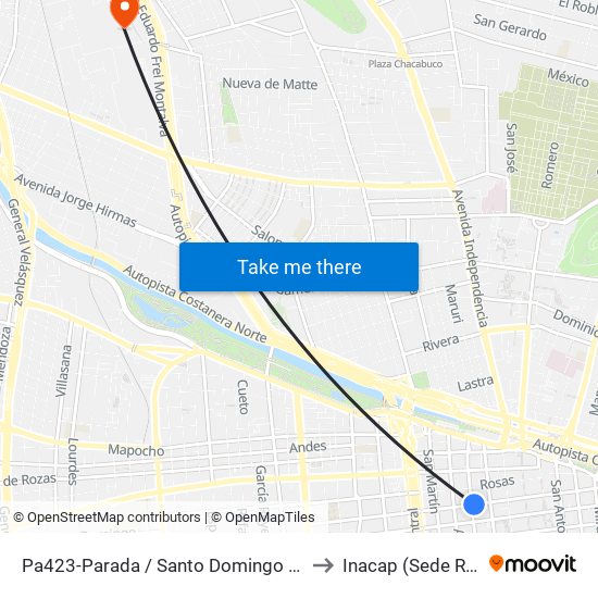Pa423-Parada / Santo Domingo - Teatinos to Inacap (Sede Renca) map