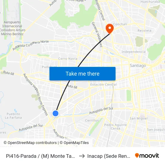 Pi416-Parada / (M) Monte Tabor to Inacap (Sede Renca) map