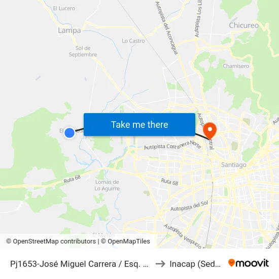 Pj1653-José Miguel Carrera / Esq. Parcela 45 Km. 0.3 to Inacap (Sede Renca) map
